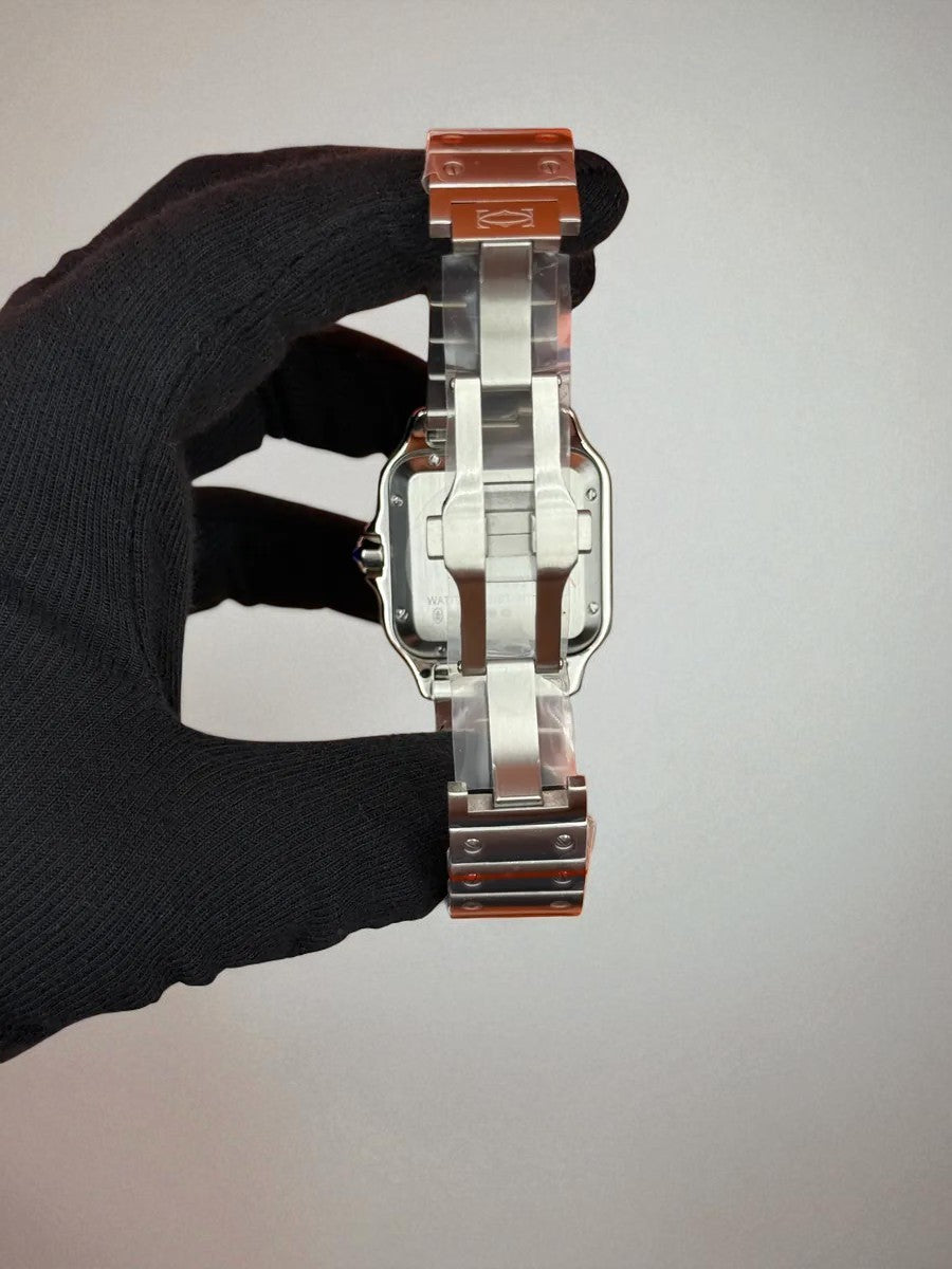 Cartier Santos de Cartier – Çelik Kasa ve Bilezik, Beyaz Kadran
