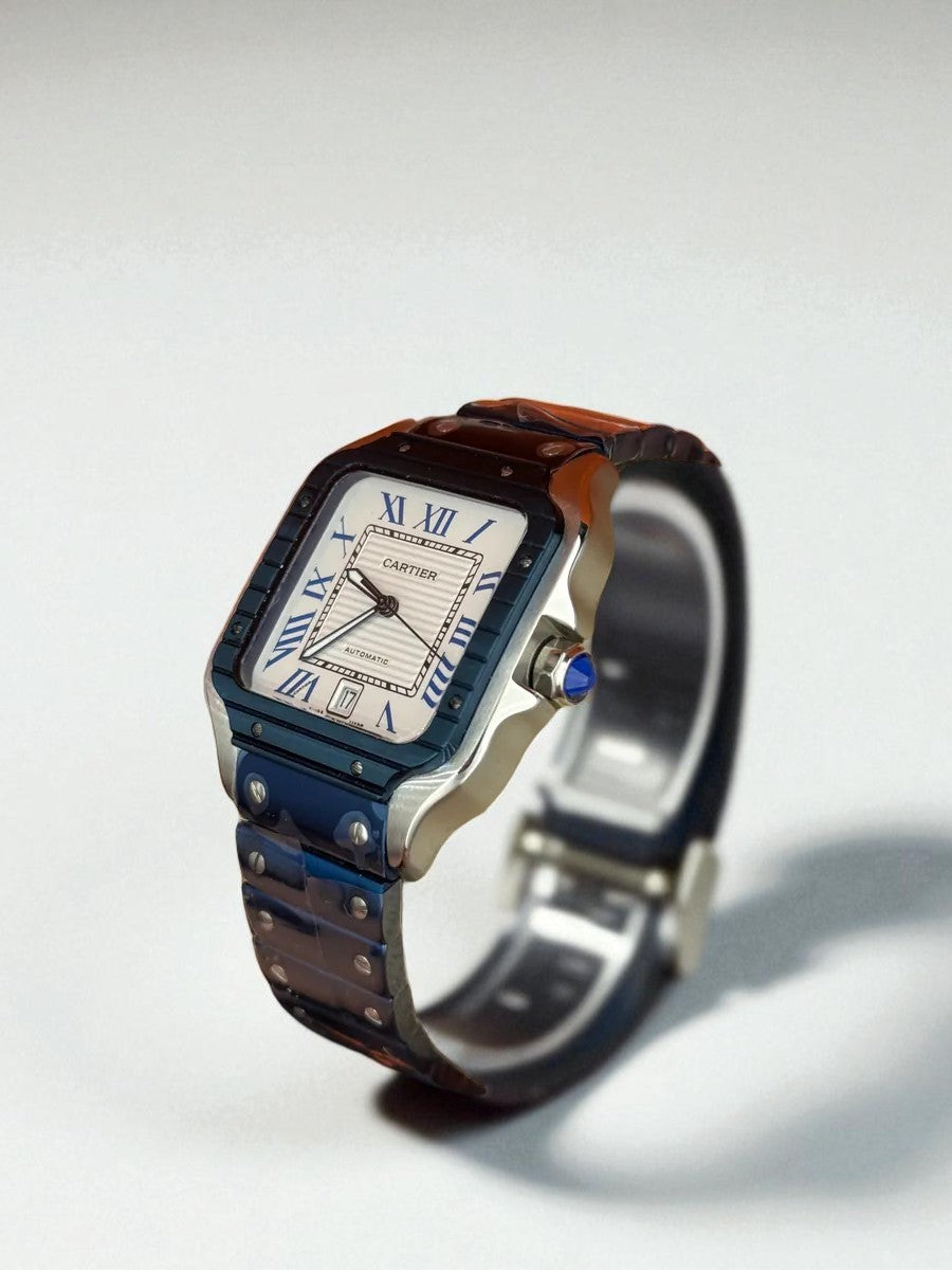 Cartier Santos de Cartier – Mavi Detaylı, Çelik Kasa ve Bilezik