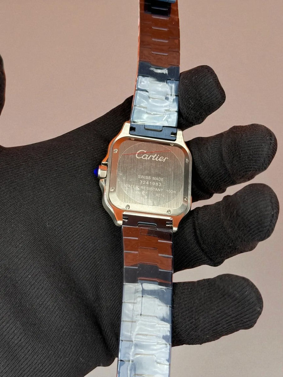 Cartier Santos de Cartier – Mavi Detaylı, Çelik Kasa ve Bilezik