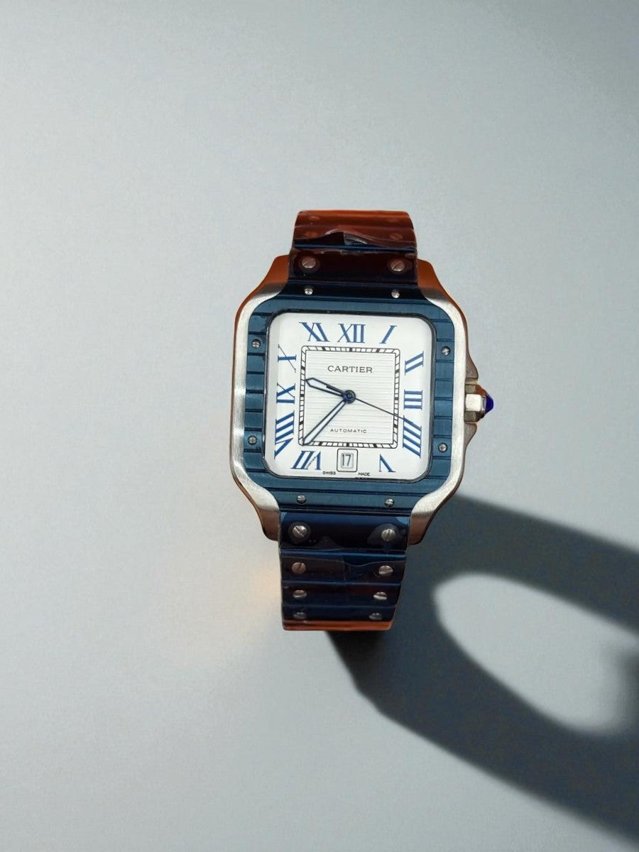 Cartier Santos de Cartier – Mavi Detaylı, Çelik Kasa ve Bilezik