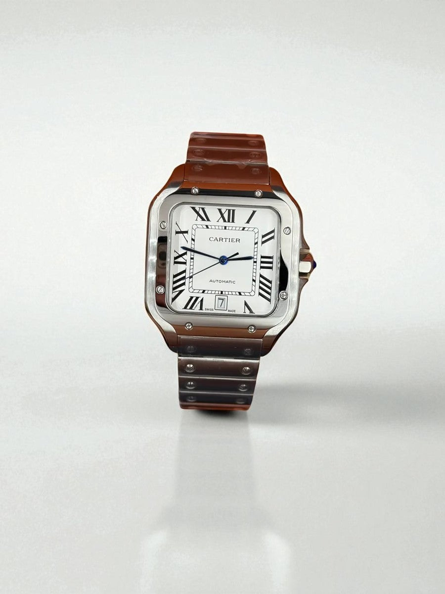 Cartier Santos de Cartier – Çelik Kasa ve Bilezik, Beyaz Kadran