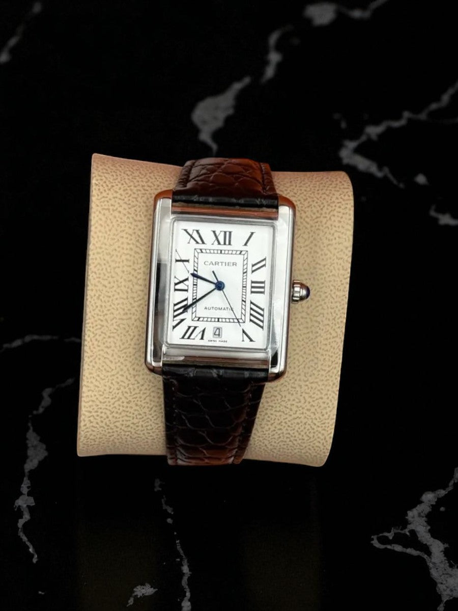 Cartier Tank Solo – Beyaz Kadran, Siyah Deri Kayış