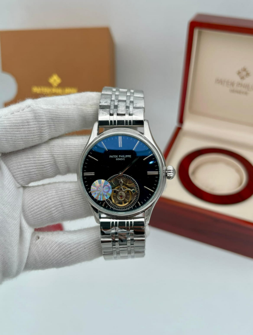 Patek Philippe Calatrava Tourbillon Black Dial Steel Bracelet