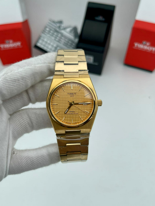 Tissot PRX Altın Kaplama Quartz Erkek Saat – Desenli Kadran
