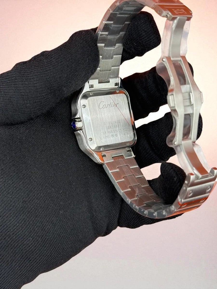 Cartier Santos de Cartier – Çelik Kasa ve Bilezik, Beyaz Kadran
