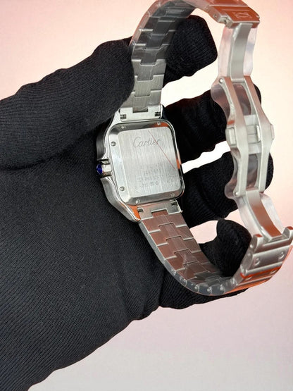 Cartier Santos de Cartier – Çelik Kasa ve Bilezik, Beyaz Kadran