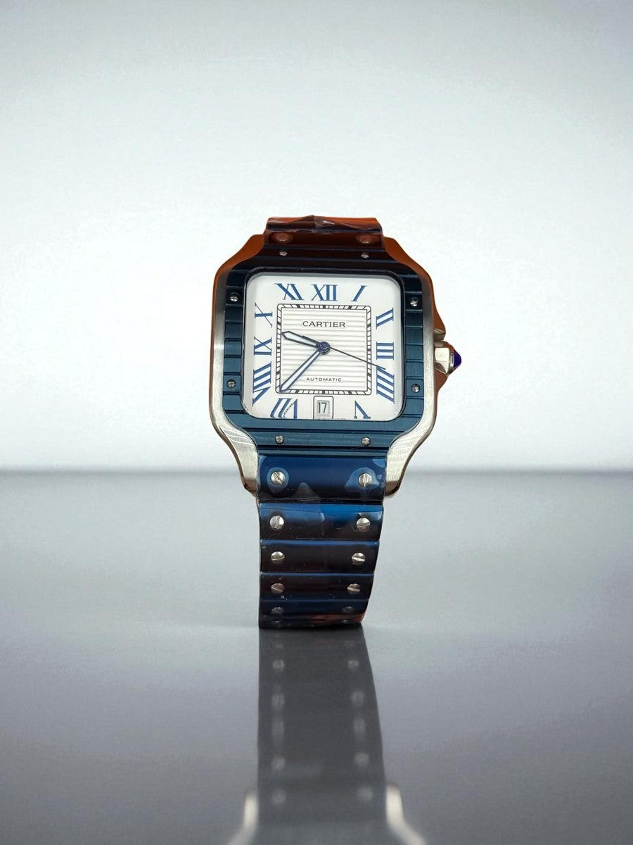 Cartier Santos de Cartier – Mavi Detaylı, Çelik Kasa ve Bilezik