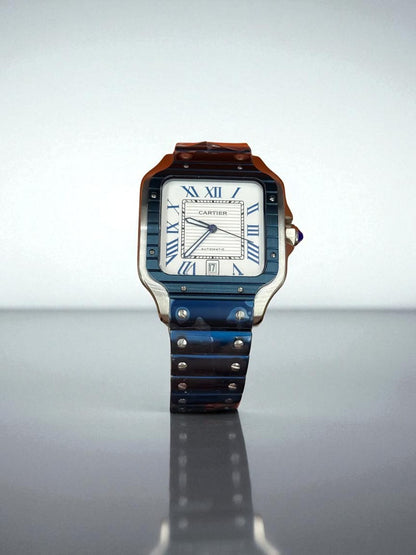 Cartier Santos de Cartier – Mavi Detaylı, Çelik Kasa ve Bilezik