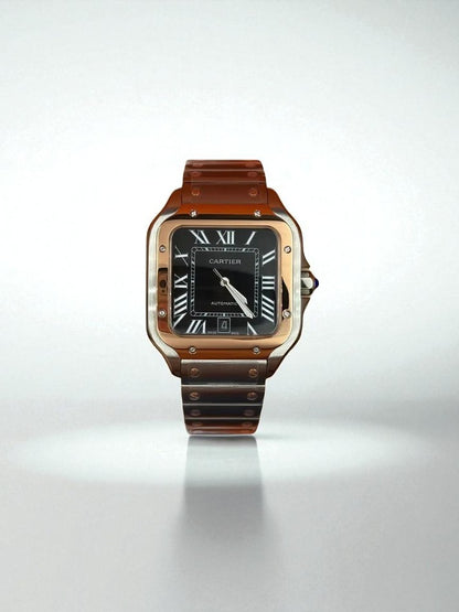 Cartier Santos de Cartier – Çelik ve Rose Gold, Siyah Kadran