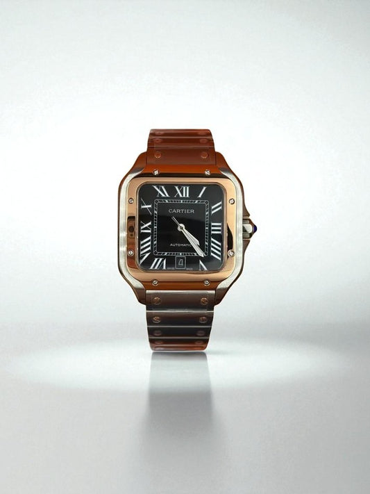 Cartier Santos de Cartier – Çelik ve Rose Gold, Siyah Kadran