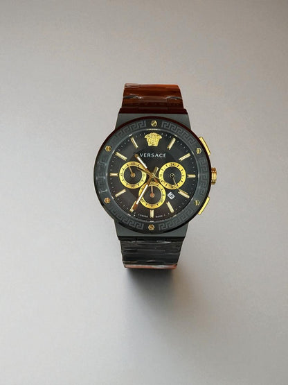 Versace V-Race Chronograph – Siyah Kasa, Gold Detaylar