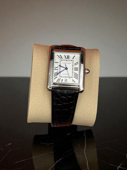 Cartier Tank Solo – Beyaz Kadran, Siyah Deri Kayış
