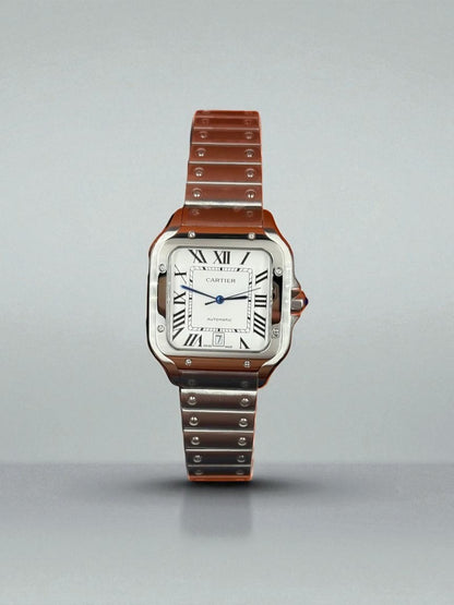 Cartier Santos de Cartier – Çelik Kasa ve Bilezik, Beyaz Kadran