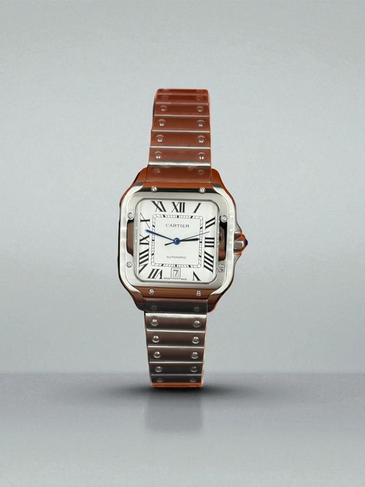 Cartier Santos de Cartier – Çelik Kasa ve Bilezik, Beyaz Kadran