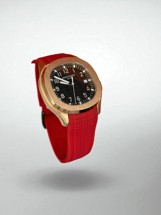 Patek Philippe Aquanaut – Siyah Kadran, Rose Gold Kasa, Kırmızı Kauçuk Kayış