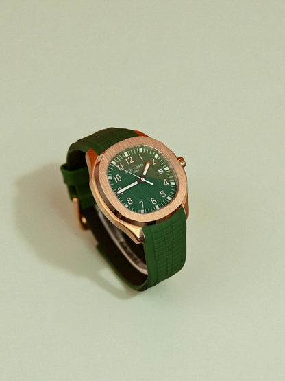 Patek Philippe Aquanaut – Yeşil Kadran, Rose Gold Kasa, Yeşil Kauçuk Kayış