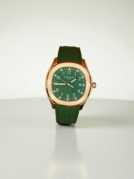 Patek Philippe Aquanaut – Yeşil Kadran, Rose Gold Kasa, Yeşil Kauçuk Kayış