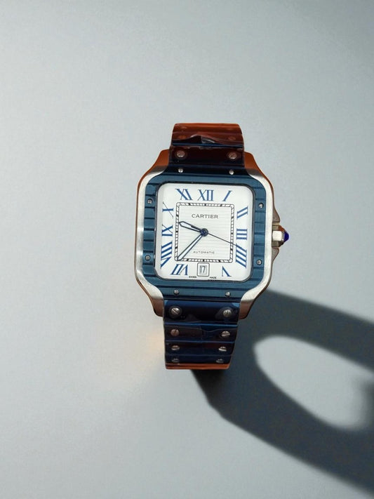 Cartier Santos de Cartier – Mavi Detaylı, Çelik Kasa ve Bilezik