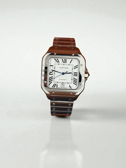 Cartier Santos de Cartier – Çelik Kasa ve Bilezik, Beyaz Kadran