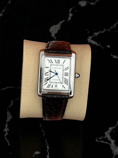 Cartier Tank Solo – Beyaz Kadran, Siyah Deri Kayış